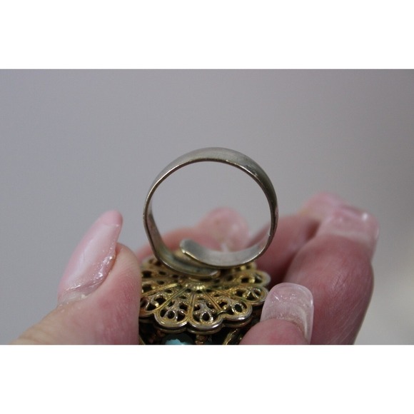RARE 1940-1950s Era Miriam Haskell Filigree Turquoise Sizable Statement Ring